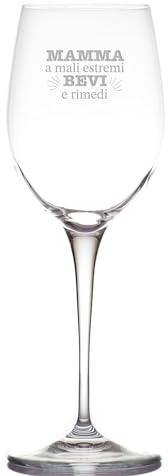 Generico Mamma a Mali estremi Bevi e Rimedi Bicchiere da Vino Personalizzato Calice da Vino Bianco Rosso Inciso Dedica Idea Regalo Originale Festa Della Mamma Zia Sorella 2024 Compleanno Natale Cena
