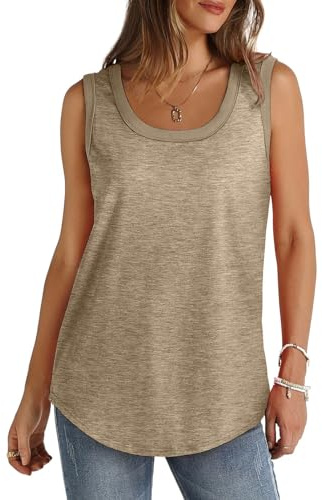 Women's Tank Tops Loose Fit Cotton Solid Color Gym Vest Tops Casual Sleeveless Round Neck Longline Cami Lightweight Soft Sports Vests Summer for Ladies and Girls