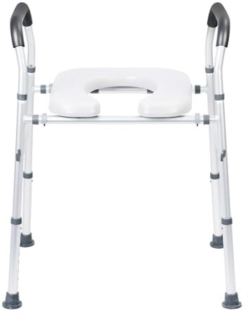 Erhöhter Toilettensitz mit Griffen, 38,1 cm - 45,7 cm Breite und 53,3 cm - 58,4 cm höhenverstellbare Toilettensitzerhöhungen, 136 kg Kugellager, Toilettensitz für Senioren, Weiß, 1 Set
