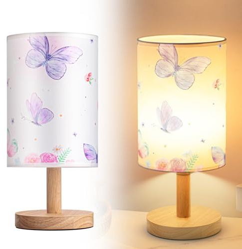 Tujoe Butterfly Lamp Purple Desk for Kids Lamp Fabric Nightstand Table Lamps Bedside Decor for Girl Kids Reading Bedroom Living Room Home Office Christmas Gift