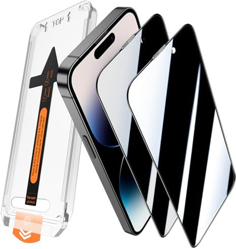 JEHOO 2 Stück für iPhone 14 Pro für Panzerglas Sichtschutz, Automatische Staubentfernung, Anti-Spy 9H Kratzfest, Kein Staub Keine Blasen Hartglas Displayschutzfolie