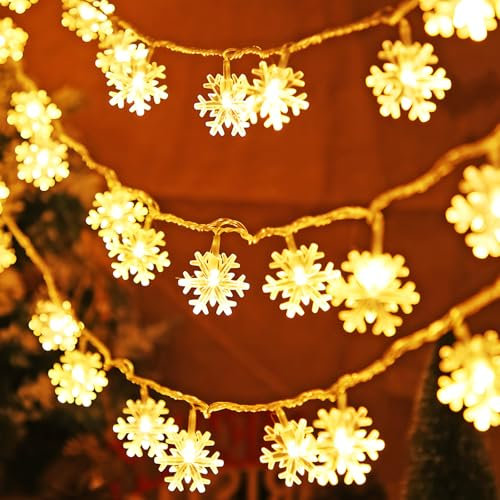 ZoneYan Guirlande Lumineuse Flocon de Neige, 6M 40 LED à Piles Fairy Lights, 2 Modes d'éclairage, pour Decoration Sapin de Noel Mariage Fête Jardin Chambre à Coucher Intérieur Extérieur
