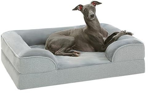 PAWZ Road Mittelgroßes Hundebett, waschbar, orthopädisch mit abnehmbarem Flanellbezug und Reißverschluss, Hundesofa für mittelgroße Hunde, 2-lagiges wasserdichtes Hundebett Grau, 71x58x16cm
