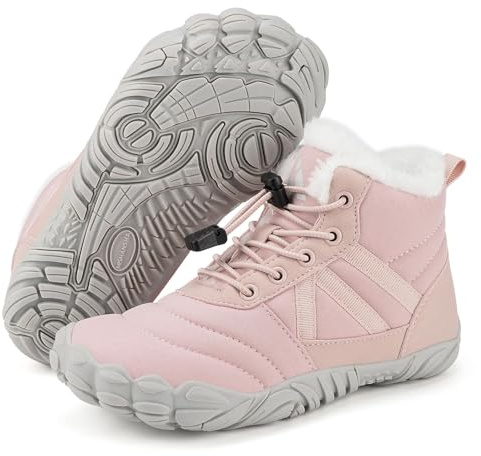Mishansha Barefoot Niños Botas Niña Invierno Botines Niño Invierno Botas Nieve Impermeable Zapatos de Invierno Rosa,Gr.34