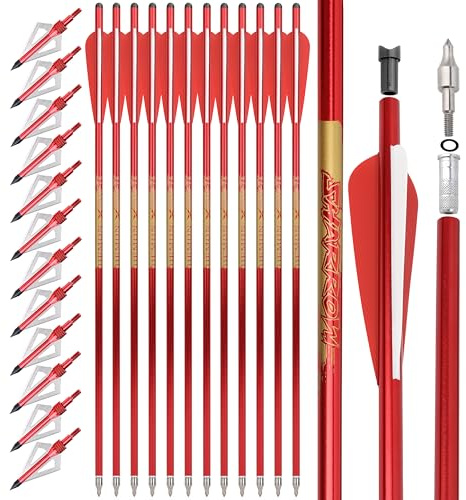 surwolf Flechas de Ballesta 20 22 Bala de Ballesta de Aluminio para Tiro con Arco,Flecha de Aluminio de Caza para Ballesta Flechas de Ballesta de Caza 12 Uds (Rojo Set, 22)