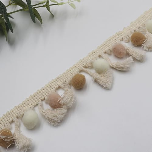 WANYI 2M Bommelborte Pompons Borten und Bänder zum Nähen Fransenborte mit Pom Poms Ball Fransen Trim Quastenborte Nähzubehör für Basteln Vorhänge Kleidung Party Dekoration(11)