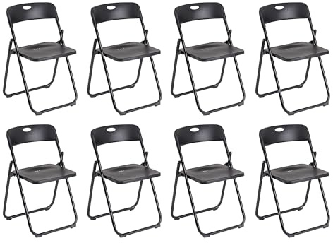 Baroni Home Klappstuhl mit PVC- und Stahlgestell, platzsparender zusammenklappbarer Sitz mit Füßen und Griff, Outdoor-Stuhl, Küche, Wohnzimmer, Reisen, 74x43x49 cm, 8 Stücke, Schwarz