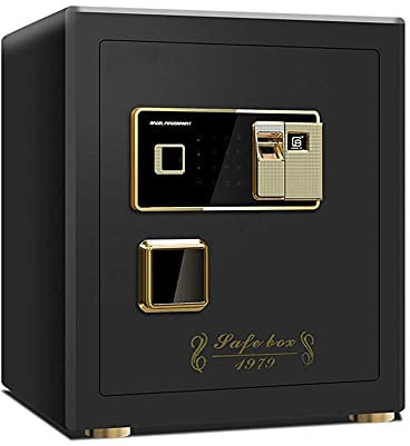 strongbox Sûr et Durable, Ignifuge, étanche, Coffre-Fort, Coffre-Fort Domestique, Petite Empreinte Digitale, 30/45 cm de Haut, Acier de Bureau, antivol, Coffre-Fort certifié 3C n C (Couleur : Noir,