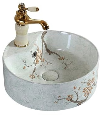 JKJZSALJ Vessel Sink Simple Round Ceramic Washbasin Bathroom Sink Outdoor Patio Washbasin High-Grade Hand-Painted Ceramic Countertop Basin Bathroom Vessel Sink