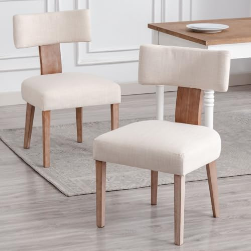 Ya-Home Set med 2 Matstolar Retro Köksstolar Linne Tyg Fåtölj Matsal med träben för Restaurang/Vardagsrum, Beige