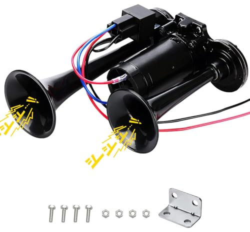 Rppiup Air Horn 12V, 150DB Super Loud Car Horn, Double Tube Train Horn with Compressor, Airhorn for Truck, Train, Car, Van (Black)