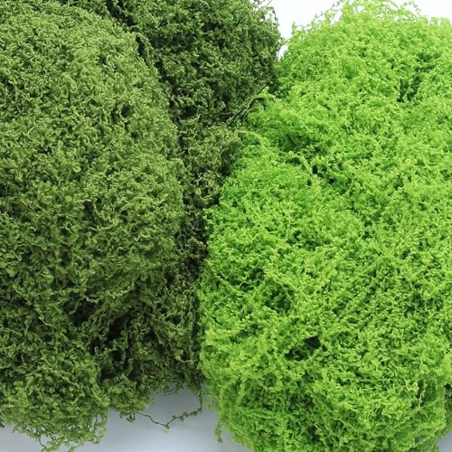 200g Künstliches Moos, Grün Kunstmoos zum Basteln, Kunstmoos zum Dekorieren, Frühlingsdeko Bastelmoos Aesthetic Dekomoos Fake Moos für Aquarium Wand Miniatur Modellbau(100g Dunkelgrün,100g Hellgrün)