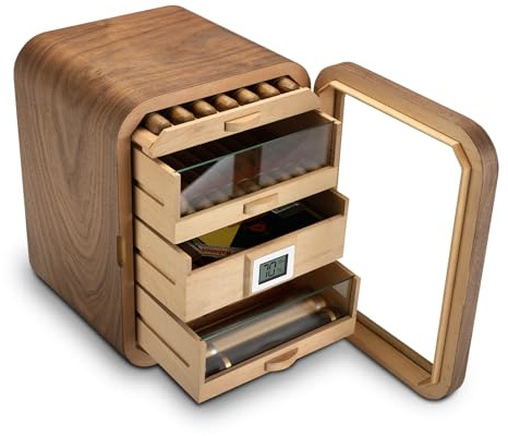 CIGARLOONG Cedar Wood Cigar Humidor Cabinet 4 Layer, Cabinet for 110 Cigars Contain Humidifier&Digital Hygrometer,Luxury Gift for Cigar Lovers (Brown)