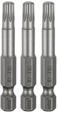 QUARKZMAN 3Pz T30 Punte Cacciaviti Torx 2 (50mm) L Set Precisione | Gambo Esagonale 1/4, Magnetiche, Senza Foro, Antimanomissione, a Stella a 6 Punte, in Acciaio S2, per Uso Industriale