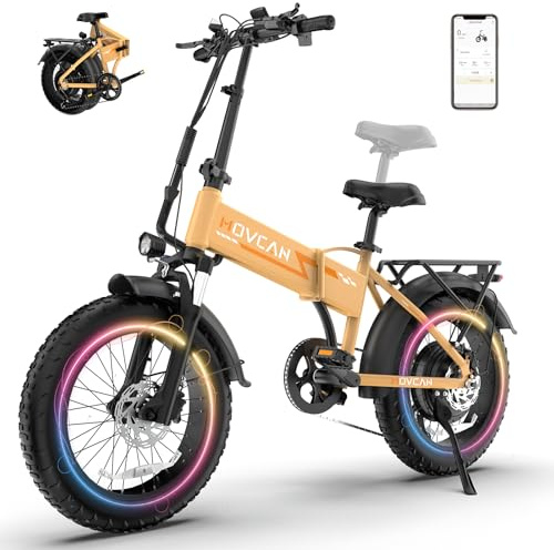 Movcan Q20 Folding Electric Bike, 52V 15.6Ah Removable Concealed Battery 20” Fat Tire Dirt Bike,1500W Motor 30 MPH Top Speed E Bikes, 7 Speed Dual Hydraulic Brake Electric Bikes for Adults