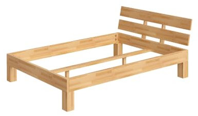 skølm Floki Massivholzbett 140x200 cm aus Buche - hochwertiges Bettgestell - Bettrahmen mit Bettkopf - Holzbett in Natur geölt - Bett 140x200 cm geeignet als Doppelbett - Futonbett