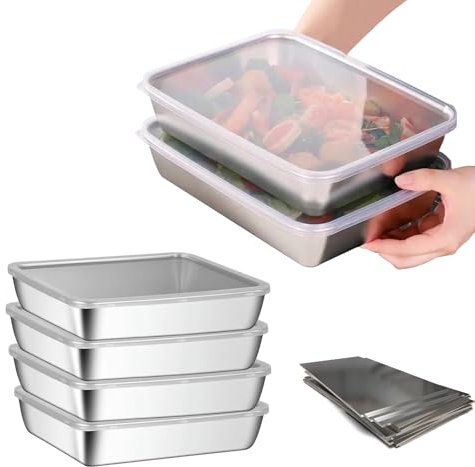 Epunk 4-Piece 304 Stainless Steel Food Containers Set with Lids - 25.5x20x5 cm Airtight Deli Containers, Dishwasher-Safe for Meal Prep & Fridge Storage (BPA-Free) (Upgrade)