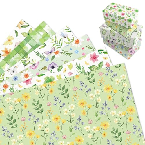 MORAINJAY 12 Bögen Blumen Geschenkpapier, Grün Floral Geschenkpapier für Frauen, Mädchen, Geburtstag, Frühling, Hochzeit, Muttertag, 68 x 50 cm