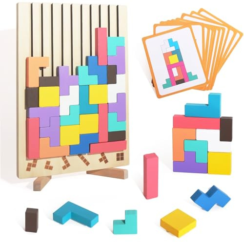 Tetris en Bois,Jouets Montessori,Jouets éducatifs,Jeux Montessori 3 4 5 6 Ans, Jigsaw,Multicolores, Blocs Géométriques, Jeu Educatif en Bois Puzzle à Empiler et de Tri Cadeau Garçon Fille
