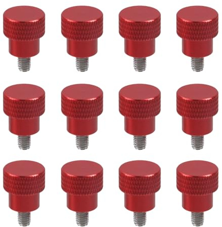 Pastlla Rändelschrauben mit hohem Kopf, M4, 6 mm, gerändelt, Aluminiumlegierung, gerändelte Schulter, flache Spitze, Rot, 12 Stück
