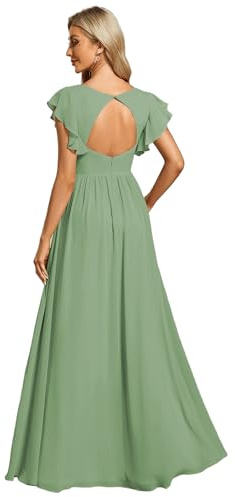 Ever-Pretty Women Dresses Bridesmaid Wedding Guest Dress Elegant Chiffon A-Line Ruffles Sleeve ES01819
