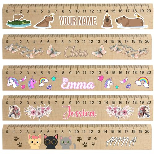 Personalisiertes 20 cm Holz Lineal mit Namen & Motiv zum selbst gestalten - individuell UV druck Gravur - Einschulung 2025 Geschenk für Kinder Mädchen zum Schulanfang Schulzubehör [168]