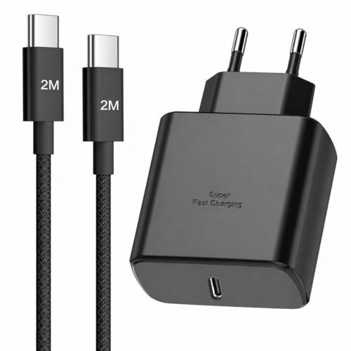 45W Chargeur USB C Rapide avec Nylon 2M Cable USB C pour Samsung Galaxy S26 Ultra/S26+/S26/S25/S24/S23/ S22 /A16/A15/A14/A54/A53, pour Samsung Charge Rapide USBC Prise Chargeur Adaptateur Secteur