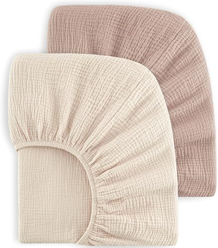 Bearmoss 2er Set Kinder Spannbettlaken,Musselin-Bettlaken 100% Baumwolle Baby-Bettlaken 60x120cm/140x70cm Reisebett Spannlaken Beistellbett Leintücher