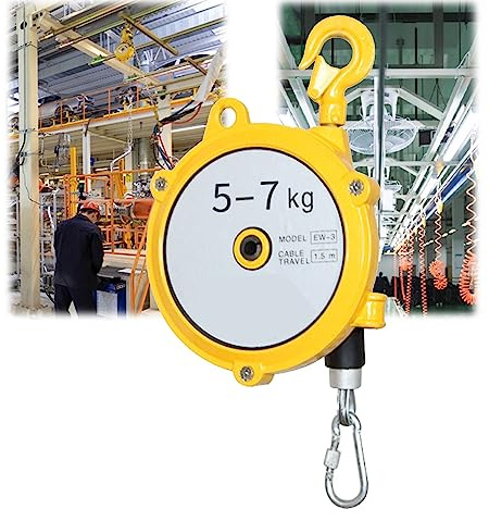 Équilibreur à ressort rétractable avec câble métallique et crochet for atelier/chaîne de montage - Charge réglable de 1 à 70 kg(5-7kg)