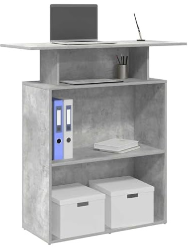 QZZCED Mostrador de recepción Gris hormigón Mostrador de Recepción con Almacenamiento Integrado y Diseño Versátil 100x40x104 cm