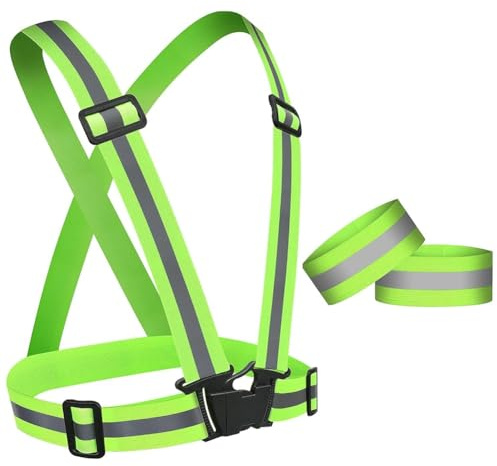 URAQT Reflektierende Sicherheitsweste Set, Reflektierende Warnweste Einstellbar & Elastische Reflektierendes Armbands, Reflektoren Sicherheits für Fahrrad, Joggen, Laufen, Wandern