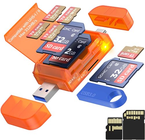 Lecteur de Carte USB Type C 3.0 3.1 SD&MicroSD 4.0, Adaptateur de mémoire Externe Haute Vitesse 312 Mo/s UHS-II à Double Emplacement pour MicroSD, SDXC, SDHC, Compatible avec, Mac Pro/Air