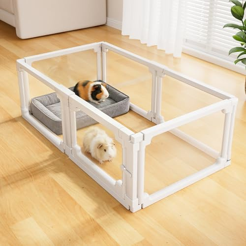 Acrylic Guinea Pig Cages for 2, 47x24 Guinea Pigs Playpen with Door | 3 Mins Tool-Free Setup with 6 Panels, 360° Clear View, DIY Shapes, 7.8 sq ft Indoor Playpen for Rabbit