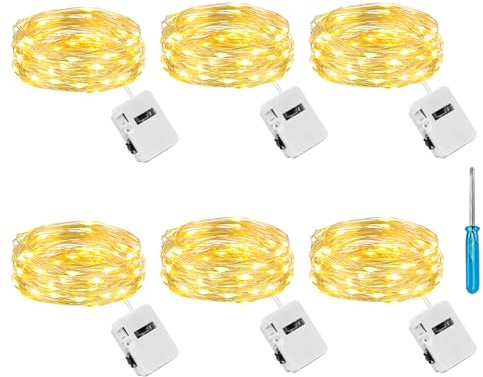 Litogo 3 Modes Small Fairy Lights Battery Operated, 6 Pack 2M 20 LED String Lights Battery Powered, IP65 Waterproof Mini Silver Wire Lights for Jars Christmas Bedroom Party Indoors Outdoor, Warm White