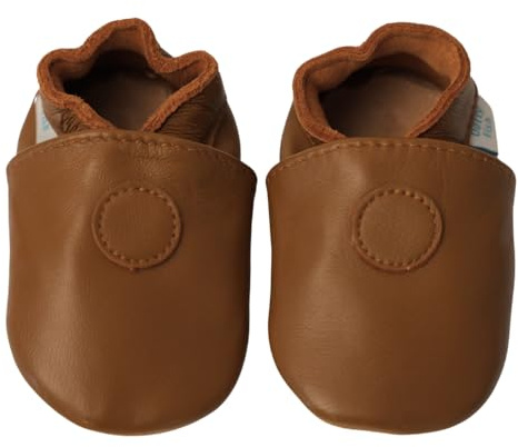 Dotty Fish Barefoot Soft Sole Leather Baby Shoes - Tan Brown 12-18 Months