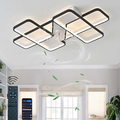 Ventilatore da soffitto intelligente a LED con telecomando, lampada moderna dimmerabile da 90 cm, ventilatore reversibile con timer silenzioso per camera da letto, nero - Design versatile controllato