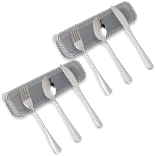 Couverts de camping avec étui, couverts de camping pour 2 personnes - Couverts à emporter en plein air - Couverts de voyage en acier inoxydable
