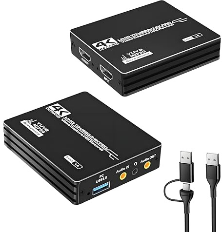 Scheda di acquisizione video HDMI 4K, scheda di acquisizione da HDMI a USB 3.0 per streaming e registrazione, ingresso passthrough 4K @60Hz 1080P @ 60Hz, compatibile con Switch/PS5/Xbox/PC/fotocamera
