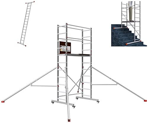 ALTEC AluCombine 4.0-400 | 4m | Alu Fahrgerüst mit 4 bremsb. Lenkrollen & Ausleger | Baugerüst Rollgerüst Montagegerüst Anlegeleiter | Treppengerüst