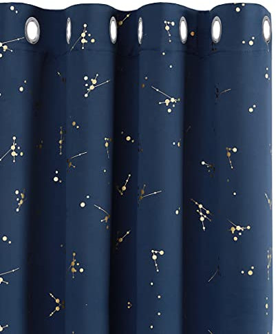 Deconovo Curtains, Eyelet Blackout Curtains, Gold Constellation Printed Thermal Insulated Curtains for Boys Bedroom, 52 x 63 Inch(Width x Length), Navy Blue, 2 panels