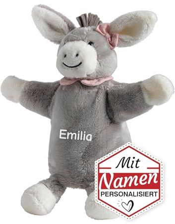 Sterntaler Handpuppe Esel Emmi Girl, mit Namen Bestickt, personalisierte Kasperlepuppe Handspielpuppe fürs Kasperletheater, Geschenk zur Geburt, Taufe, Babygeschenk für Mädchen & Jungen