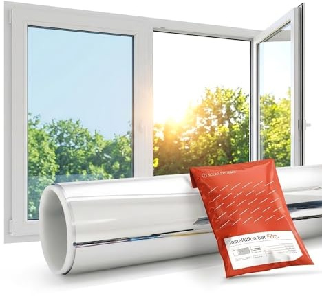 Solar Systems Hitzeschutzfolie Fenster Außen Silber 50 x 300 cm | Spiegelfolie für Außen mit Komplettset. Reduziert Hitze und Blendung. Schützt vor Wärmeverlust.