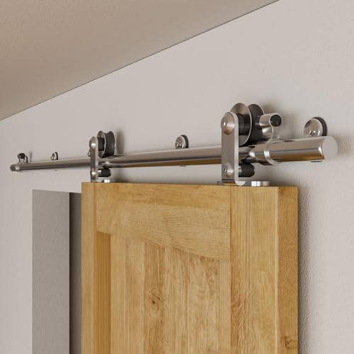 WOLFBIRD Schiebetürbeschläge Edelstahl 167cm Schiebeschiene Komplettes Rollschienenset Heavy Duty Stabil für einzelne Holztür (T-Form)
