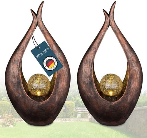 bmf-versand® 2er Set Gartendeko mit Licht in Bronzeoptik 50 cm - Solarlampe Skulptur Balkon - Solarleuchte Outdoor Statue - Gartendeko mit LED Glaskugel - Außenleuchte Gartenlampe - Solarskulptur