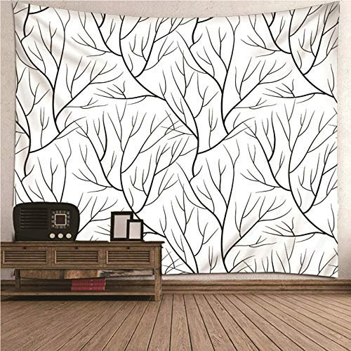 Banemi Vintage Wandteppich, Teppich Jugendzimmer Jungen Schwarz und Weiß Minimalismus Thema Baumzweige Muster Polyester Tapisserie Dekoration für Wohnzimmer Schlafzimmer 150x130CM