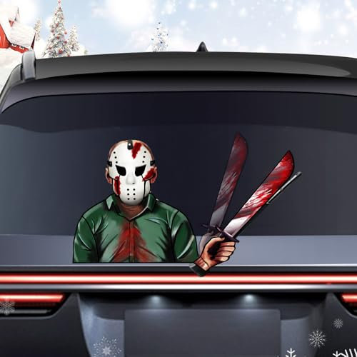 Nouiroy Halloween Rear Wiper Stickers, Funny Masked Man Wiper Decals 3D Reusable Funny Vinyl Decals Waterproof Rear Window Wiper Car Decor Stickers Tags for SUV Wiper Blade