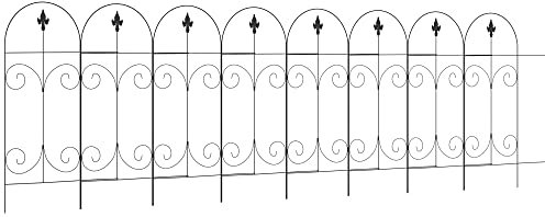 Outsunny Decorative Garden Fencing, 8PCs 44in x 12.5ft Outdoor Picket Fence Panels, Rustproof Metal Wire Landscape Flower Bed Border Edging, Black