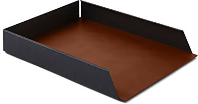 Eglooh - Moire - Ablagefächer Stapelbar für Schreibtisch und Büro mit Struktur aus schwarzem Stahl - Innerer Boden aus Leder Orange Braun - DIN A4 cm 32,5 x 24,2 x H.5 - Made in Italy