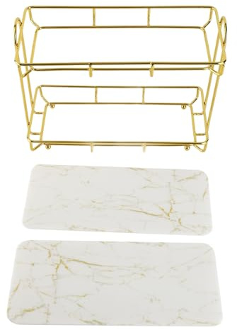 Deosdum Badezimmer-Aufbewahrungsregal, Gold-Weiß, 2 Ebenen, Make-up-Regal, Humanisierte Struktur, Rutschfester Theken-Organizer (Klein)