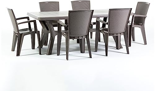 SIEDITI FUORI E DENTRO Set pranzo da giardino tavolo Samuel 200x95cm + 6 Sedie Diana in resina (Tortora)